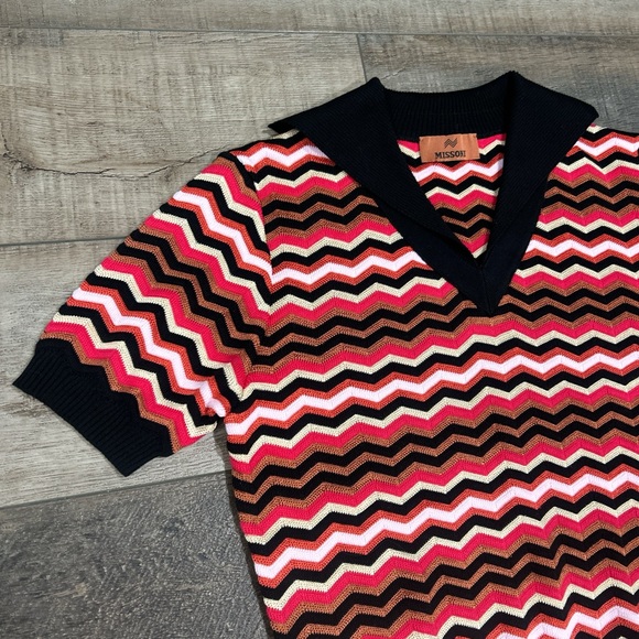 Missoni zig zag chevron polo top in black red - Picture 4 of 8